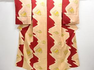 アンティーク　変わり色紙に鳥・草葉模様着物